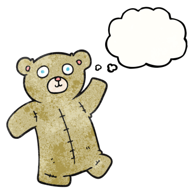 Serbest çizim düşünce balonu bir insan tarafından çizilmiş çizgi film oyuncak ayısı.