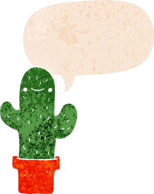 çizgi film kaktüsleri ve grunge içinde konuşma kabarcığı bir insan tarafından çizilmiş rahatsız edilmiş retro dokuma tarzı.