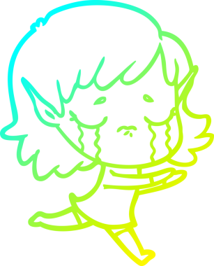 Bir insan tarafından çizilmiş, ağlayan bir elf kızı çizimi.