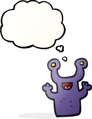 Serbest çizim düşünce balonu karikatürü küçük uzaylı bir insan tarafından çizildi