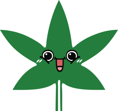 Bir insan tarafından çizilmiş marihuana yaprağının düz renkli retro karikatürü