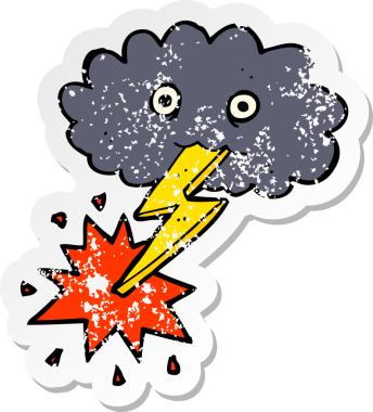 Bir insan tarafından çizilmiş karikatür fırtına bulutunun gerilemiş çıkartması.