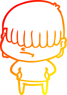 Bir insan tarafından çizilmiş dağınık saçlı bir çizgi film çocuğunun sıcak çizgi çizimi.