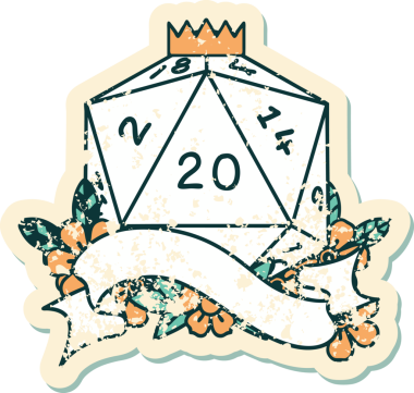 Retro Dövme Biçimi Doğal 20 D20 zar bir insan tarafından çizildi