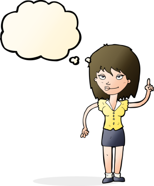 Bir insan tarafından çizilmiş düşünce baloncuğu fikri olan karikatür kadın.