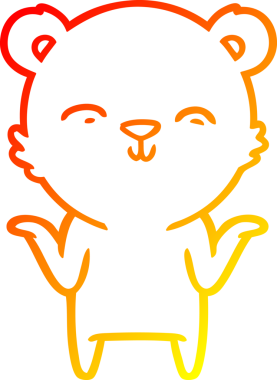 Bir insanın omuzlarını silkeleyen mutlu bir kutup ayısının sıcak çizgi çizimi