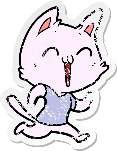 Bir insan tarafından çizilmiş mutlu çizgi film kedisinin sıkıntılı çıkartması.