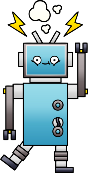 Bir insan tarafından çizilen dans eden bir robotun gölgeli çizgi filmi.