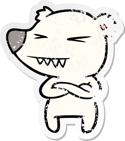 Kızgın bir kutup ayısı çizgi filminin kederli çıkartması. Bir insan tarafından çizilmiş kolları var.