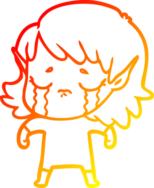 Bir insan tarafından çizilmiş, ağlayan bir elf kızı çizimi.