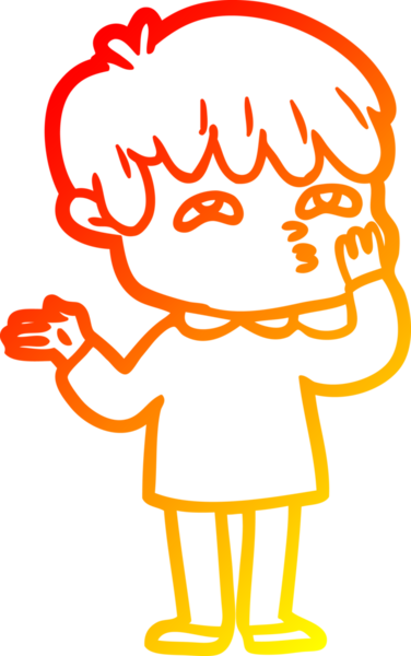 Bir insan tarafından kafası karışmış bir çizgi film karakterinin sıcak çizgi çizimi
