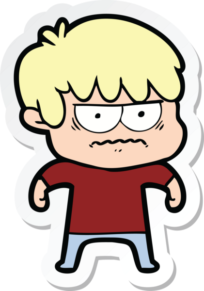 Bir insan tarafından çizilmiş kızgın bir çizgi film çocuğunun çıkartması.