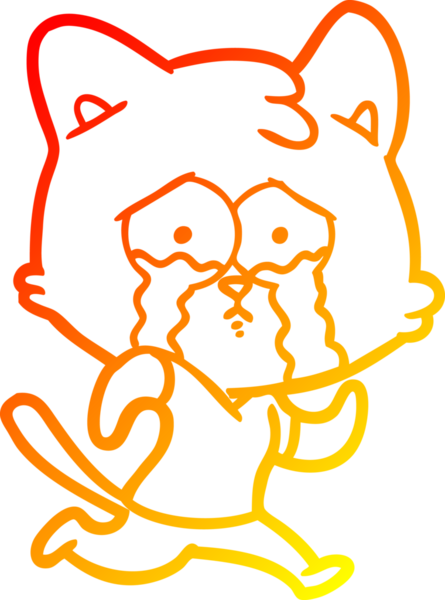 Bir insan tarafından çizilen ağlayan çizgi film kedisinin sıcak çizgi çizgisi.