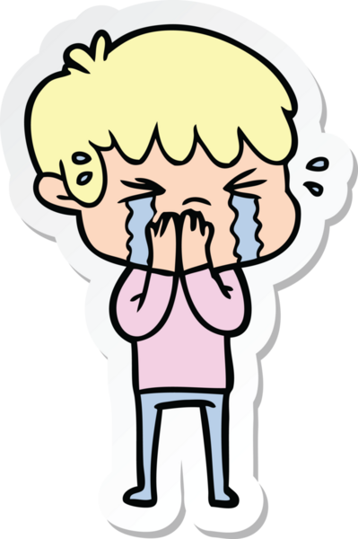 Bir insan tarafından çizilmiş ağlayan bir çizgi film çocuğunun çıkartması.