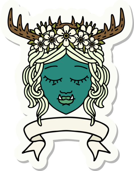 Bir insan tarafından çizilmiş afişi olan bir ork Druid karakterinin çıkartması