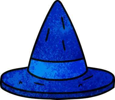 Bir insan tarafından çizilmiş bir cadı şapkasının el çizimi karikatürü.