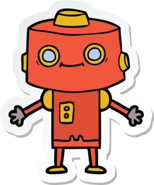 Bir insan tarafından çizilmiş robot karikatür çıkartması.