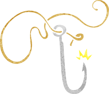 Bir insan tarafından çizilmiş keskin bir olta iğnesinin retro karikatürü.