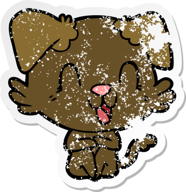 Bir insan tarafından çizilmiş, gülen bir köpeğin sıkıntılı çıkartması.