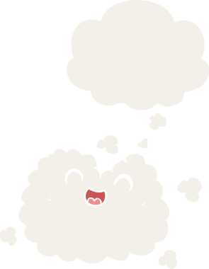 Bir insan tarafından çizilmiş düşünce baloncuklu mutlu duman bulutu.