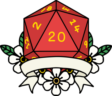 Retro Dövme Biçimi Doğal 20 kritik vuruş D20 zar bir insan tarafından çizildi