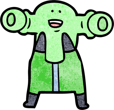 Bir insan tarafından çizilmiş dostane bir uzaylı çizgi filmi.