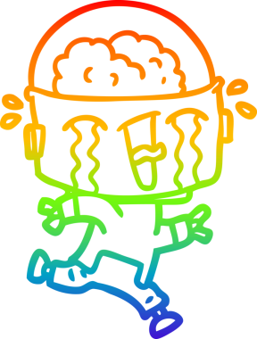 Gökkuşağı gradyan çizgi çizimi bir insan tarafından çizilen ağlayan robot çizimi