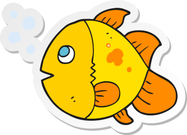 Bir insan tarafından çizilmiş karikatür balığının çıkartması.