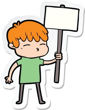 Bir insan tarafından çizilmiş meraklı bir çocuğun çıkartması.