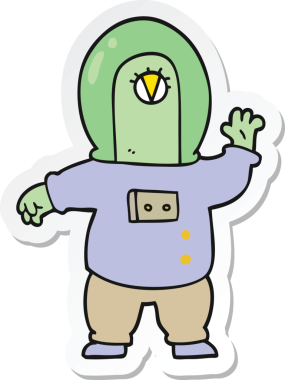 Bir insan tarafından çizilmiş uzay uzaylısının çıkartması.