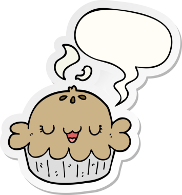 Bir insan tarafından çizilmiş baloncuk çıkartmalı şirin bir çizgi film pastası.