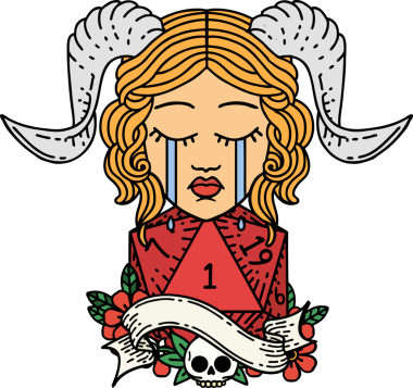 Retro Dövme Biçimi Ağlama Ağlama Doğal bir D20 zar atışıyla bir insan tarafından çizilmiş