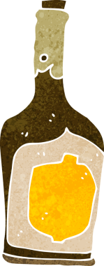 Bir insan tarafından çizilmiş bir şişe rom.