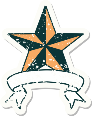 Bir insan tarafından çizilmiş bir yıldızın sancağı olan eski bir etiket.