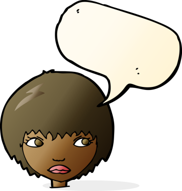 Bir insan tarafından çizilmiş konuşma balonu olan mutsuz bir kız çizgi filmi.