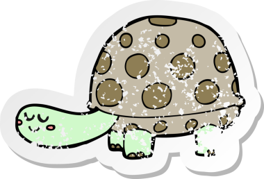 Bir insan tarafından çizilmiş karikatür kaplumbağasının geriletilmiş çıkartması.