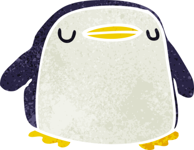 Bir insan tarafından çizilmiş sevimli bir penguenin eski çizgi film çizimi kawaii