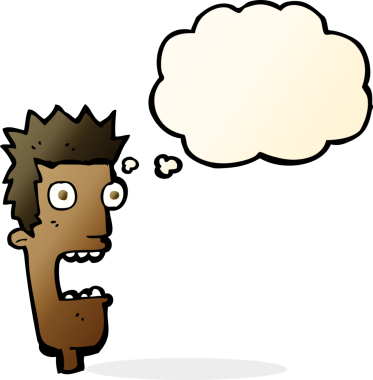 Bir insan tarafından çizilen düşünce baloncuğuyla adamın yüzü şok oldu.