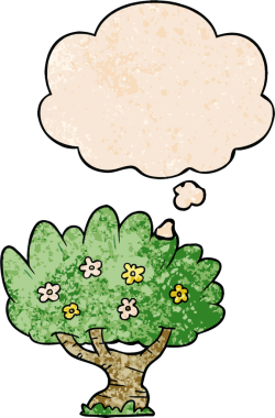 bir insan tarafından çizilmiş grunge desen biçiminde düşünce baloncuğu olan çizgi film ağacı