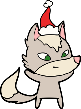 Bir insan tarafından çizilmiş Noel Baba şapkası takan bir kurt çizilmiş.