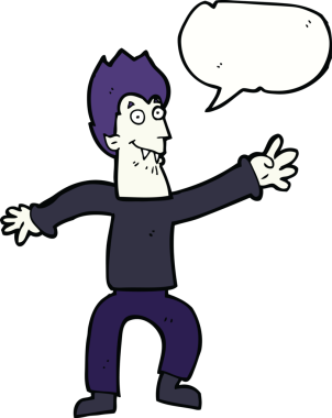 Bir insan tarafından çizilmiş, konuşma balonu olan bir vampir.