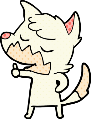 Dost canlısı çizgi film tilkisi bir insan tarafından çizilmiş baş parmak işareti veriyor.