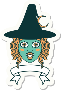 Bir insan tarafından çizilmiş pankartıyla yarım ork cadı yüzü çıkartması.