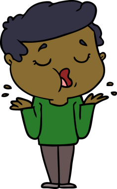 Çizgi filmdeki adam konuşuyor ve bir insan tarafından çizilmiş omuzlarını silkiyor.