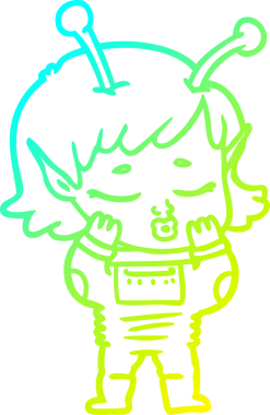 Bir insan tarafından çizilmiş bir uzaylı kız çizgi filmi.