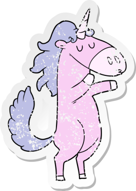 Bir insan tarafından çizilmiş tek boynuzlu atın sıkıntılı çıkartması.