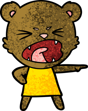 Bir insan tarafından çizilmiş kızgın bir çizgi film ayısı.