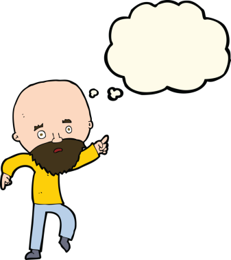 Çizgi film endişeli yaşlı adam bir insan tarafından çizilmiş düşünce balonuyla işaret ediyor.