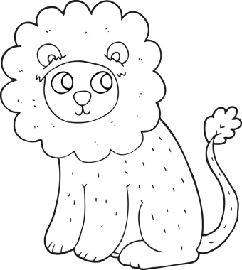 Bir insan tarafından çizilmiş siyah beyaz çizgi film şirin aslanı.