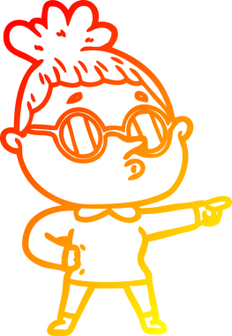 Bir insan tarafından çizilmiş gözlük takan çizgi film kadını çizimi.